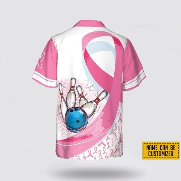 Personalized Bowling Pattern Pink Breast Cancer Bowling Hawaiin Shirt – Beachwear Gift For Bowler