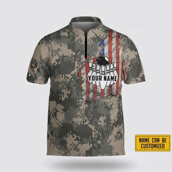 Personalized Eagle Camo American Flag Bowling Jersey Shirt – Perfect Gift for Bowling Fans