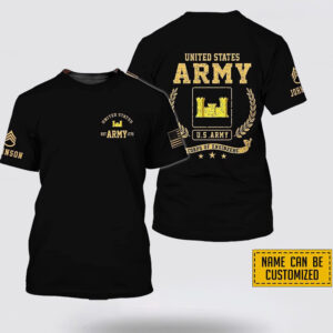 Personalized Name Rank United States Corps of Engineers EST Army 1775  All Over Print 3D T Shirt - Gift For Military Personnel