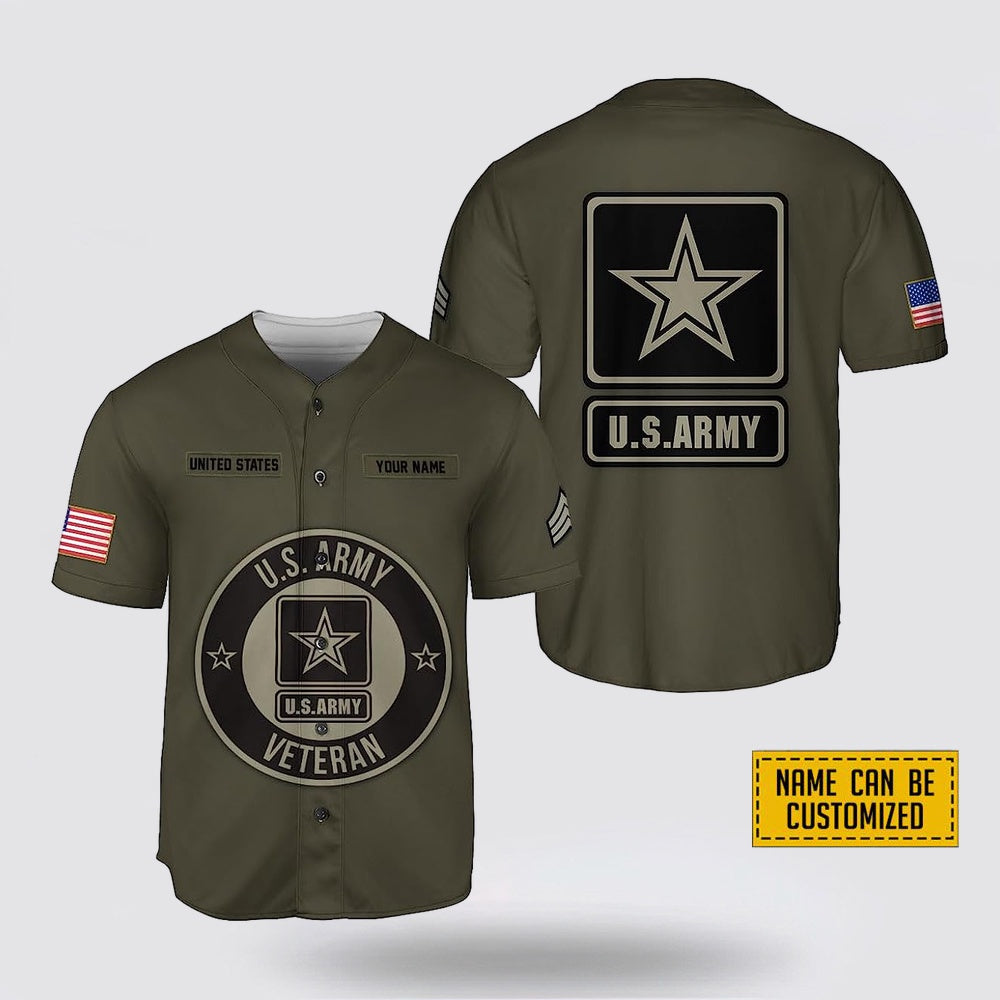 Excoolent Custom Name United State Army and American Flag Baseball Jersey - Gift for Military Personnel