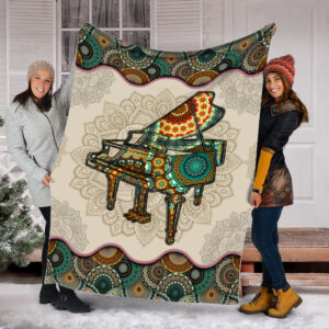 Piano Vintage Mandala New Version Music Bed Blankets - Fleece Throw Blanket - Best Weighted Blanket For Adults