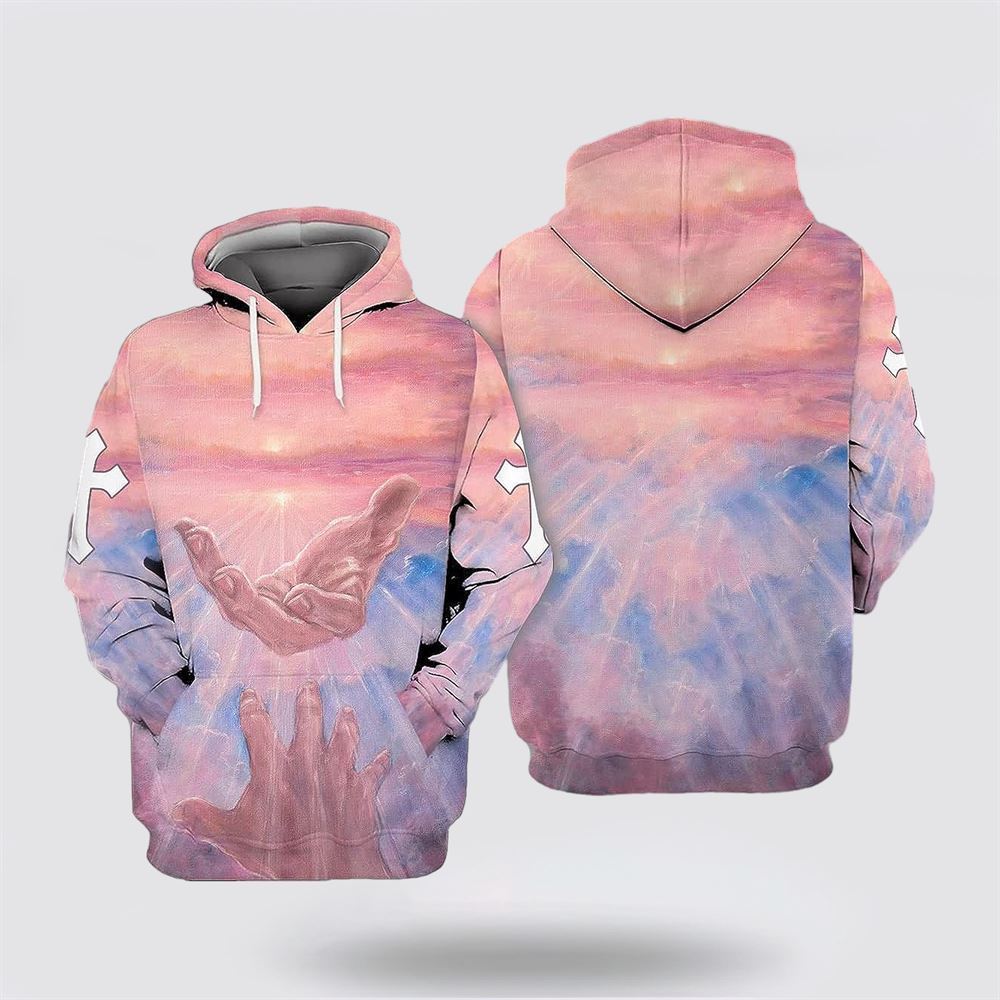 Pink Jesus Hand All Over Print Hoodie Shirt – Gifts For Christian Families Pink Jesus Hand All Over Print Hoodie Shirt – Gifts For Christian Families