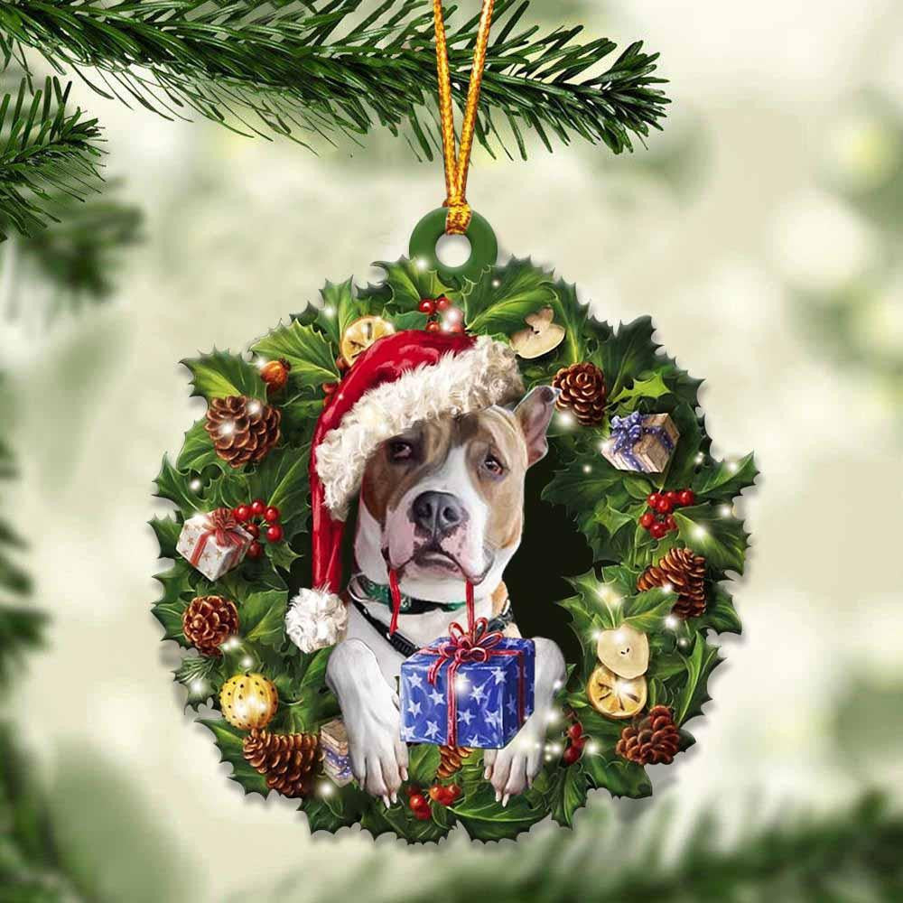 Pitbull And Christmas Gift For Her Gift For Him Gift For Pitbull Lover Christmas Plastic Hanging Ornament Cus