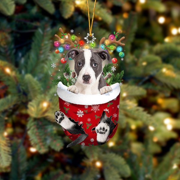 Pitbull  In Snow Pocket Christmas Ornament – Funny Ornament – Flat Acrylic Dog Ornament