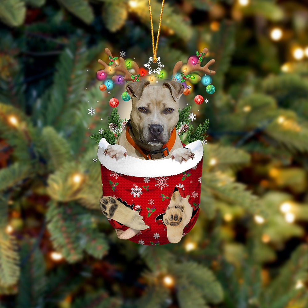 Pitbulll In Snow Pocket Christmas Ornament – Christmas Gift For Friends – Flat Acrylic Dog Ornament