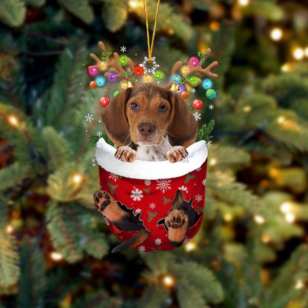 Pocket Beagle. In Snow Pocket Christmas Ornament – Flat Acrylic Dog Ornament