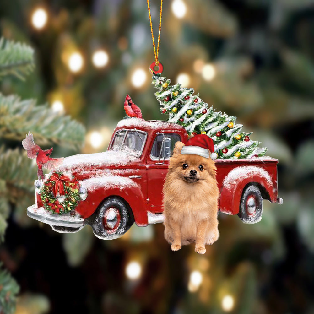 Pomeranian Cardinal & Truck Two Sided Christmas Plastic Hanging Ornament – Funny Ornament