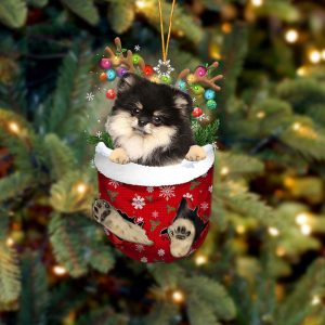 Pomeranian In Snow Pocket Christmas Ornament –…