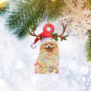 Pomeranian Reindeer Flat 2d Christmas Ornament, Dog…