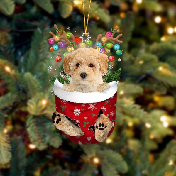 Poochon In Snow Pocket Christmas Ornament – Funny Ornament – Flat Acrylic Dog Ornament