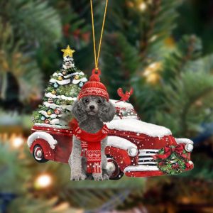 Poodle-Christmas Car Two Sided Christmas Plastic Hanging…