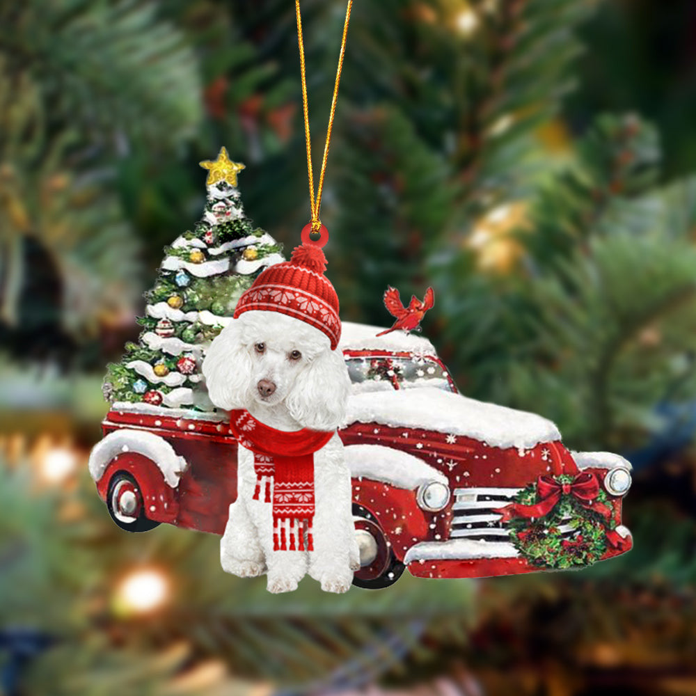 Poodle Christmas Car Two Sided Christmas Plastic Hanging Ornament Dog Memorial Gift Poodle Christmas Car Two Sided Christmas Plastic Hanging Ornament Dog Memorial Gift