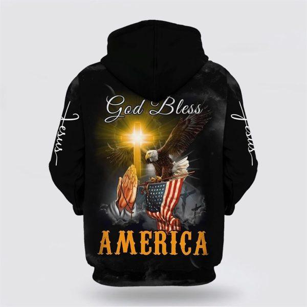Praying Hand Eagle US Flag Christ Cross God Bless America All Over Print 3D Hoodie – Gifts For Christians