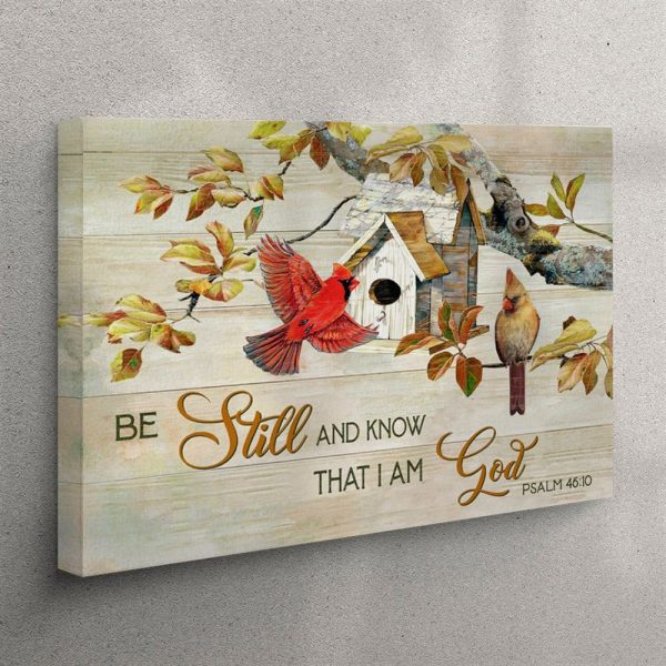 Psalm 4610 Be Still And Know That I Am God Canvas Wall Art – Cardinal Couple – Christian Wall Art Canvas