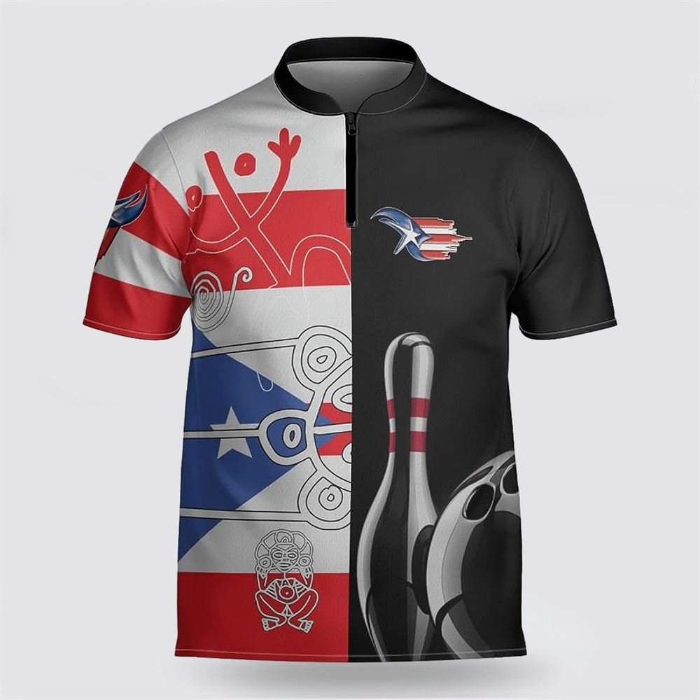 Puerto Rico Flag Bowling Pattern Bowling Jersey Shirt – Gift For Bowling Enthusiasts