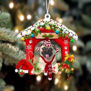 Pug-Christmas House Two Sided Christmas Plastic Hanging…