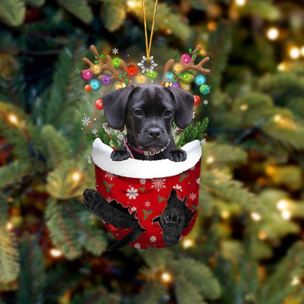 Puggle In Snow Pocket Christmas Ornament – Ornaments Hanging Gift – Flat Acrylic Dog Ornament
