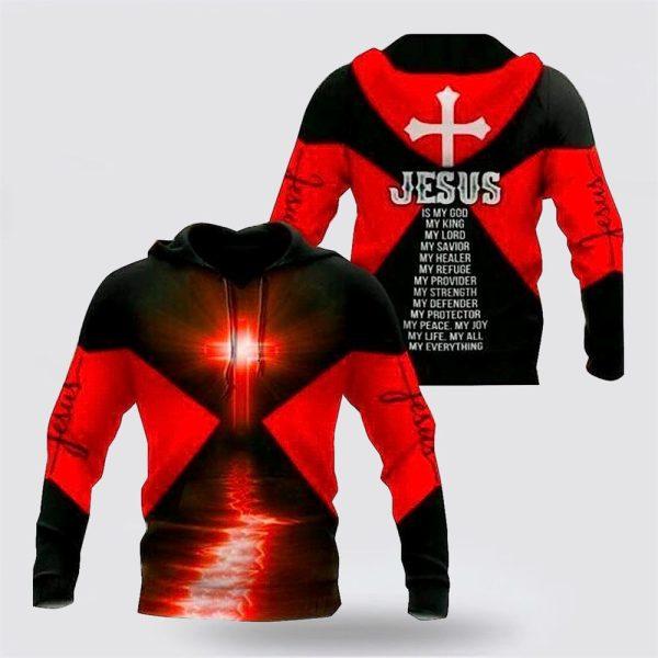 Red Black Jesus Is My Lord My King My God All Over Print 3D Hoodie – Gifts For Christians