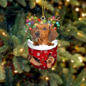 Red Dachshund In Snow Pocket Christmas Ornament…