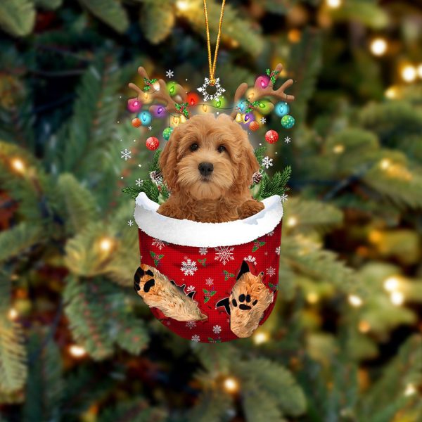 Red Goldendoodle In Snow Pocket Christmas Ornament – Flat Acrylic Dog Ornament