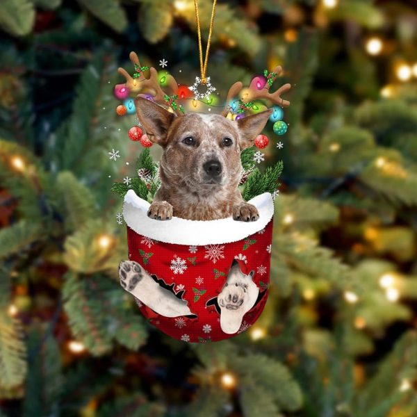 Red Heeler In Snow Pocket Christmas Ornament – Ornaments Hanging Gift – Flat Acrylic Dog Ornament