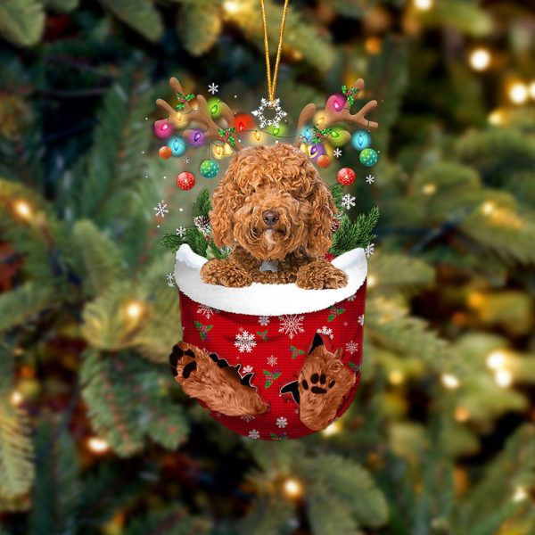 Red Labradoodle In Snow Pocket Christmas Ornament – Funny Ornament – Flat Acrylic Dog Ornament