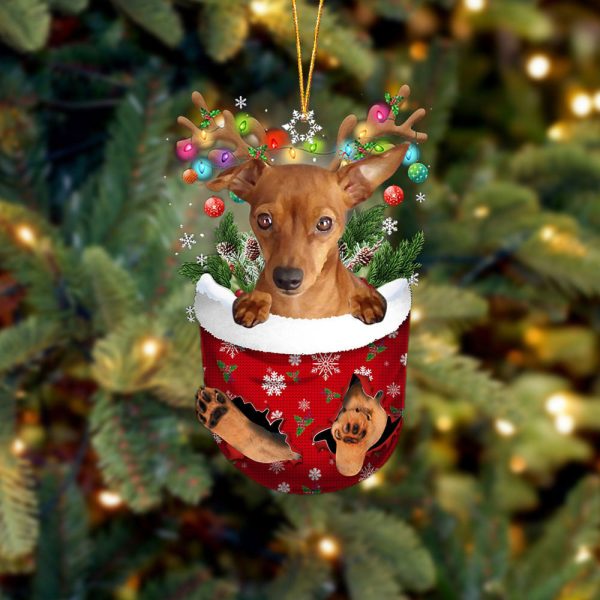 Red Miniature Pinscher In Snow Pocket Christmas Ornament – Flat Acrylic Dog Ornament