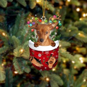 Red Miniature Pinscher In Snow Pocket Christmas Ornament - Flat Acrylic Dog Ornament