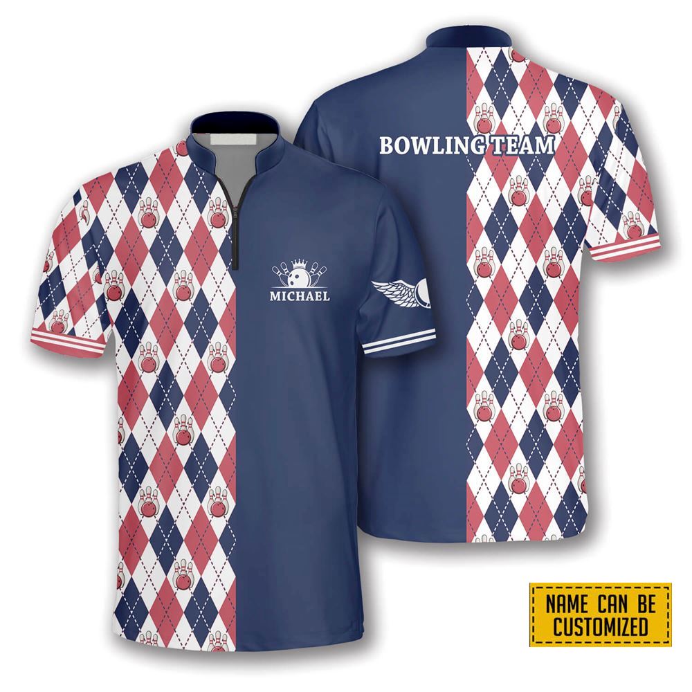 Rhombus Pattern Bowling Personalized Names And Team Jersey Shirt – Gift For Bowling Enthusiasts