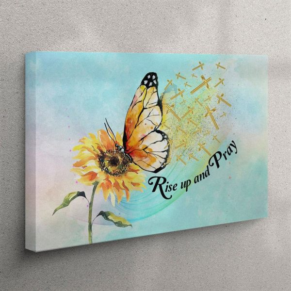 Rise Up And Pray Butterfly Sunflower Canvas Wall Art – Christian Wall Art Canvas