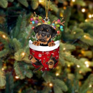Rottweiler In Snow Pocket Christmas Ornament –…