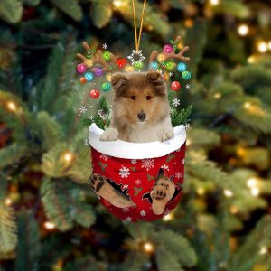 Rough Collie In Snow Pocket Christmas Ornament…