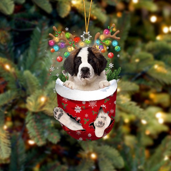 Saint Bernard In Snow Pocket Christmas Ornament – Gifts For Dog Lovers – Flat Acrylic Dog Ornament