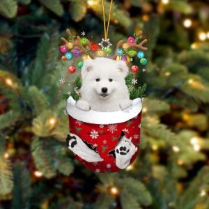 Samoyed In Snow Pocket Christmas Ornament –…