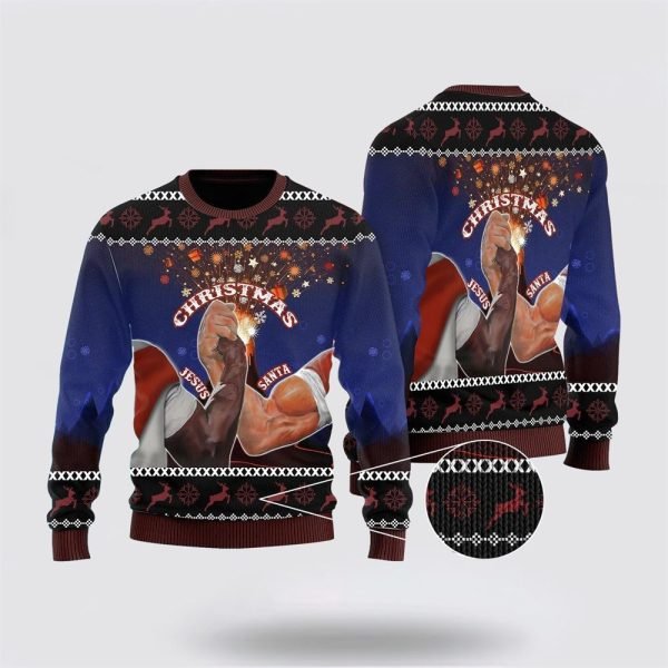 Santa And Jesus Christmas Ugly Christmas Sweater For Men & Women – Gifts For Christians