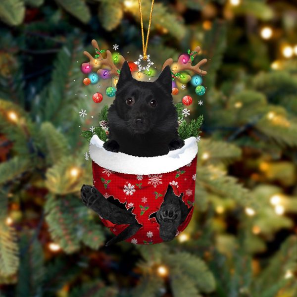 Schipperke In Snow Pocket Christmas Ornament – Gifts For Dog Lovers – Flat Acrylic Dog Ornament
