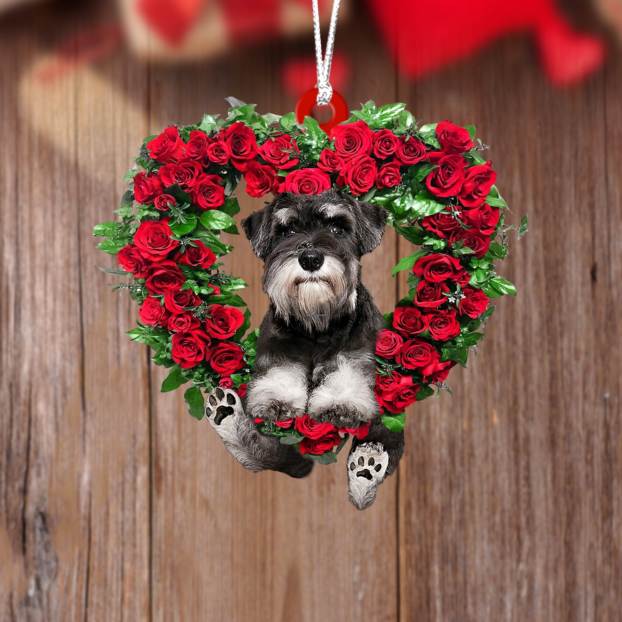 Schnauzer Heart Wreath Two Sides Christmas Plastic Hanging Ornament – Funny Ornament Schnauzer Heart Wreath Two Sides Christmas Plastic Hanging Ornament – Funny Ornament