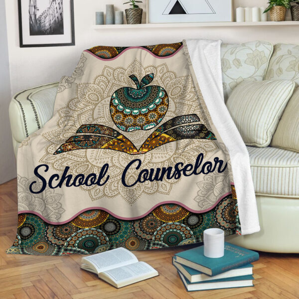 School Counselor Vintage Mandala Fleece Throw Blanket – Sherpa Throw Blanket – Soft And Cozy Blanket