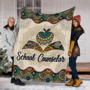 School Counselor Vintage Mandala Fleece Throw Blanket - Sherpa Throw Blanket - Soft And Cozy Blanket