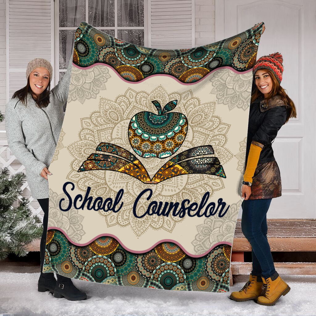 School Counselor Vintage Mandala Fleece Throw Blanket – Sherpa Throw Blanket – Soft And Cozy Blanket