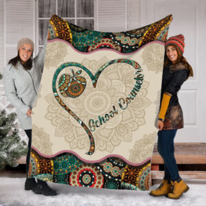 School Counselor Vintage Mandala Heart Fleece Throw Blanket - Sherpa Throw Blanket - Soft And Cozy Blanket