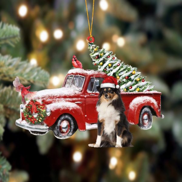 Shetland Sheepdog-Cardinal & Truck Two Sided Christmas Plastic Hanging Ornament