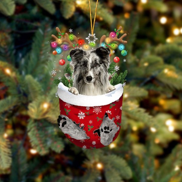 Shetland Sheepdog In Snow Pocket Christmas Ornament – Flat Acrylic Dog Ornament – Gifts For Dog Lovers