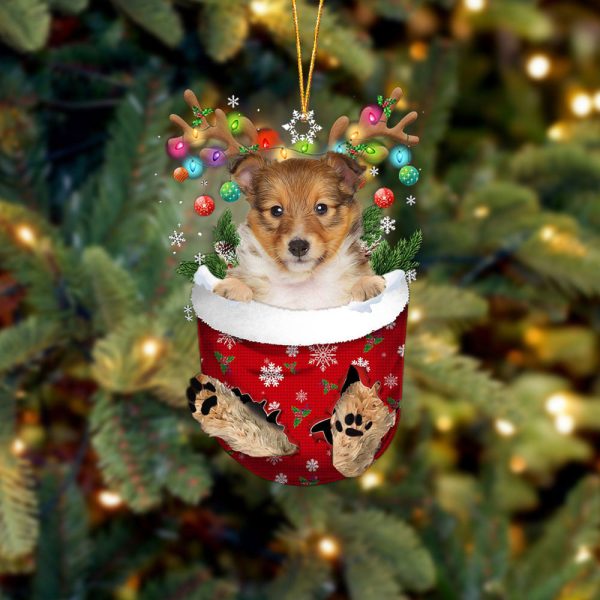 Shetland Sheepdog In Snow Pocket Christmas Ornament – Flat Acrylic Dog Ornament