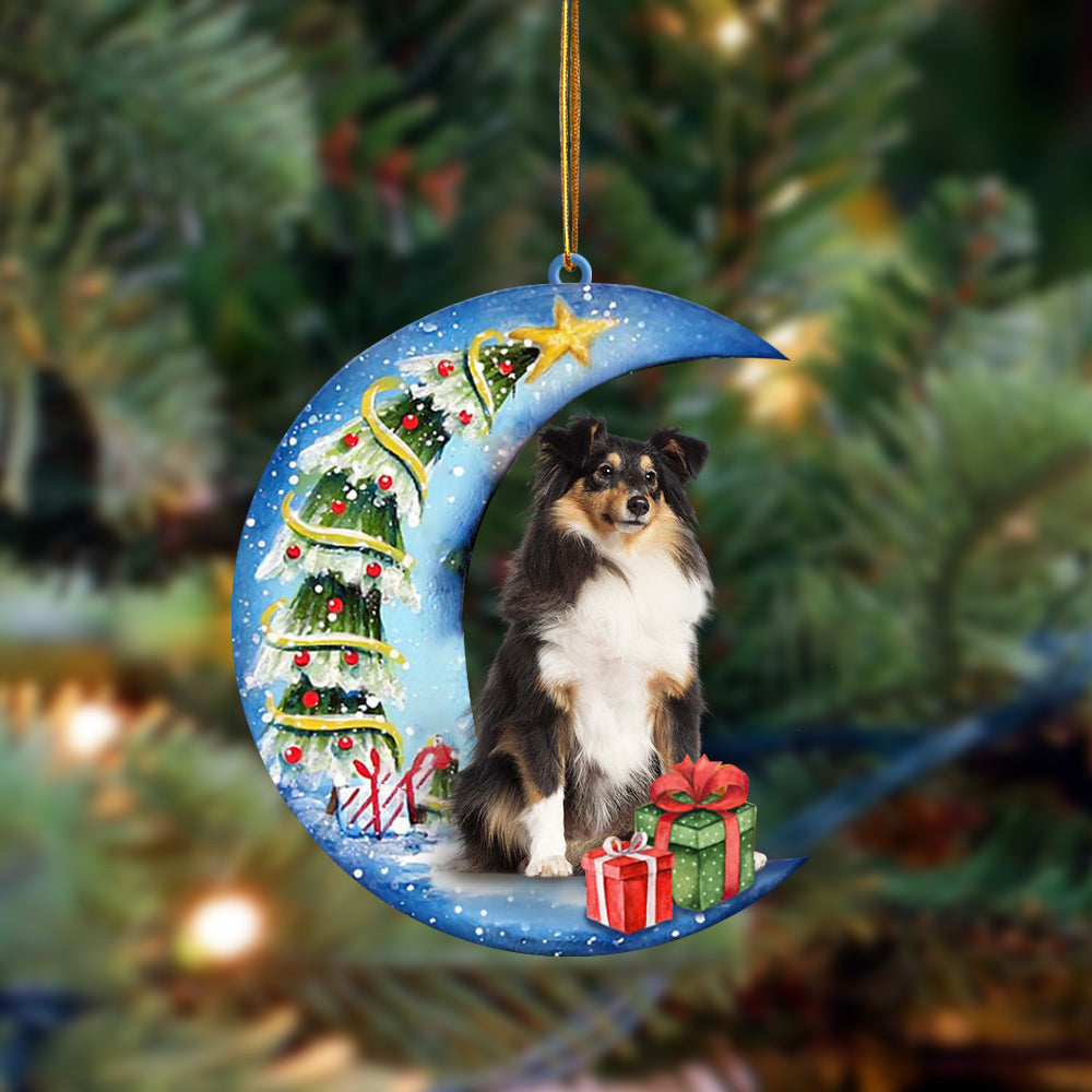 Shetland Sheepdog Sit On The Blue Moon-Two Sided Christmas Plastic Hanging Ornament Shetland Sheepdog Sit On The Blue Moon-Two Sided Christmas Plastic Hanging Ornament