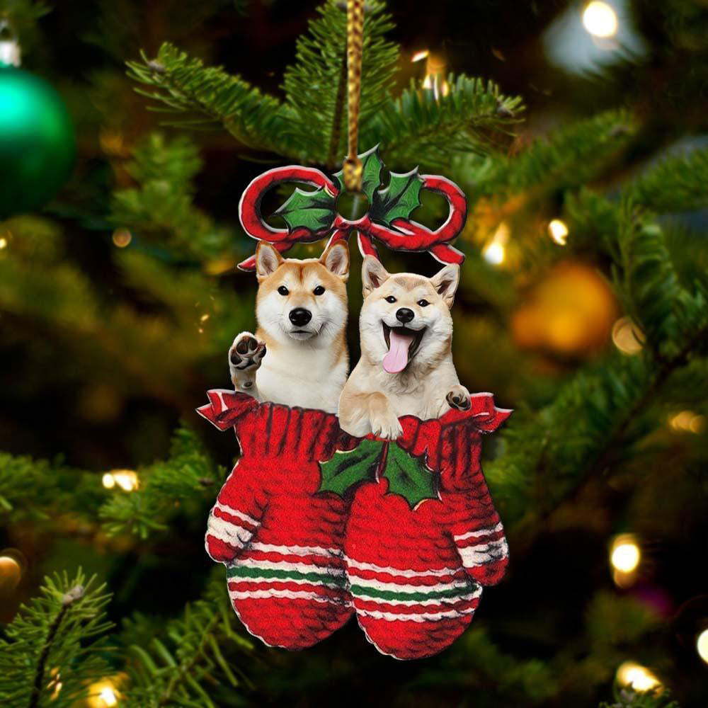 Shiba Inu Inside Your Gloves Christmas Holiday-Two Sided Christmas Plastic Hanging Ornament