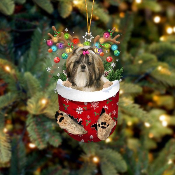 Shih Tzu In Snow Pocket Christmas Ornament – Flat Acrylic Dog Ornament – Funny Ornament