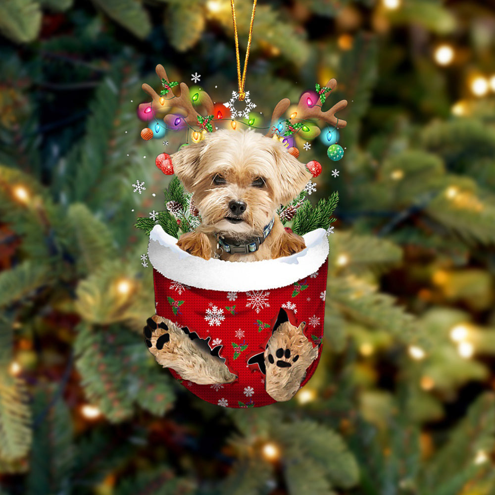 Shorkie In Snow Pocket Christmas Ornament – Flat Acrylic Dog Ornament – Ornaments Hanging Gift