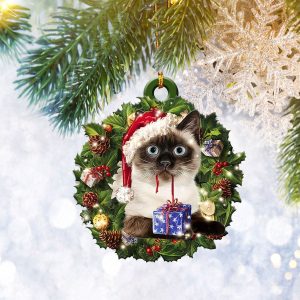 Siamese Cat Christmas Wreath Ornament Flat 2d,…