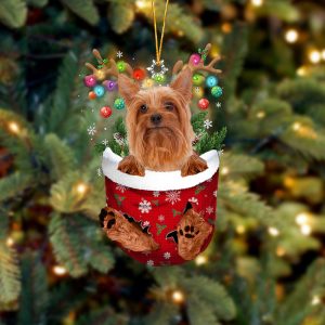 Silky Terrier In Snow Pocket Christmas Ornament…